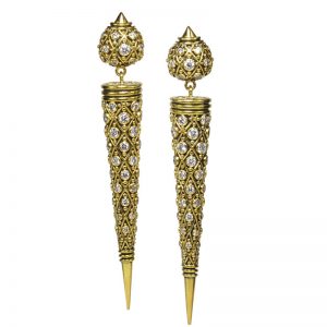 Gold and Diamond Cone Stilletto earrings with 122 individual diamonds -s497