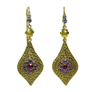 Rubellite Tourmaline Mystic earrings with Amethysts and Tanzanites.-su71