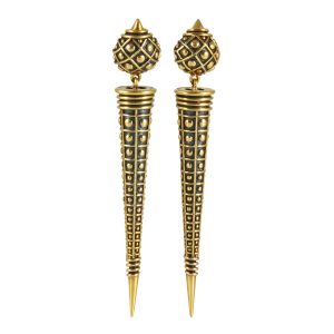 Gold and hand hammered silver cone earrings geometric design. - DH123