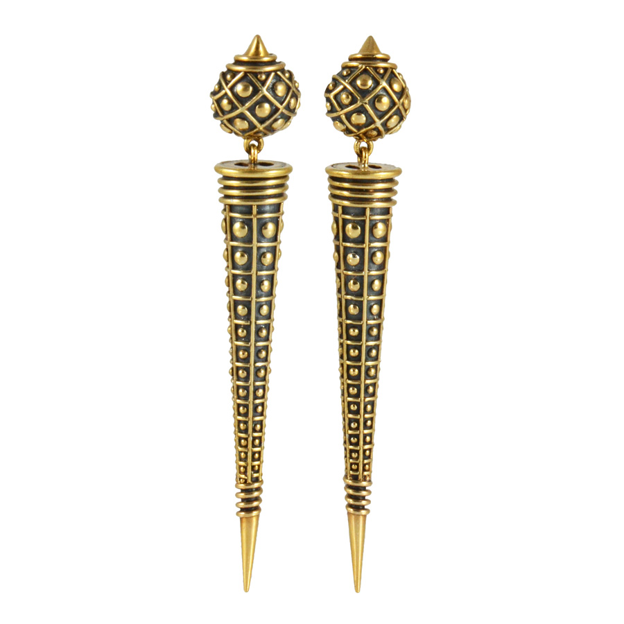 Gold and hand hammered silver cone earrings geometric design. – DH123