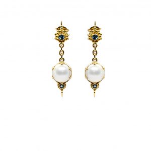 Pearl and Aquamarine Crown drop earring - dhb147