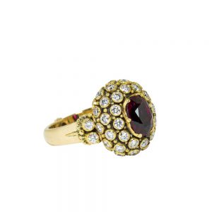 Rubellite Tourmaline Princess Ring with Diamonds -km59