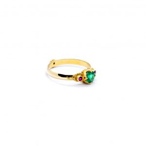Emerald Mini Crown ring with Rubies - su74