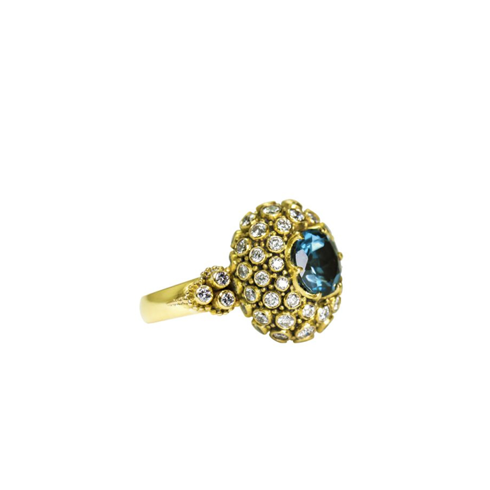 Blue Topaz Princess ring with Diamonds -km62