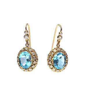 Blue Topaz and Diamonds princess earrings. -Dh35