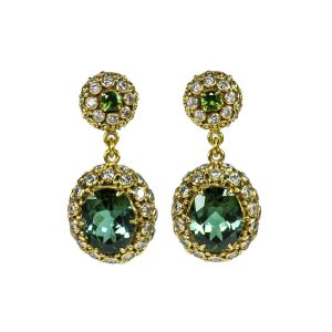 green tourmaline princess earrings with diamonds, -dh119