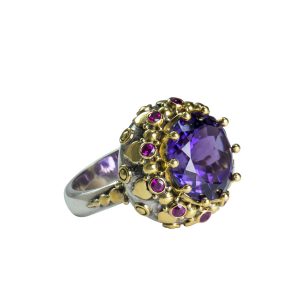 Amethyst Boudoir ring with Aquamarine -dh15