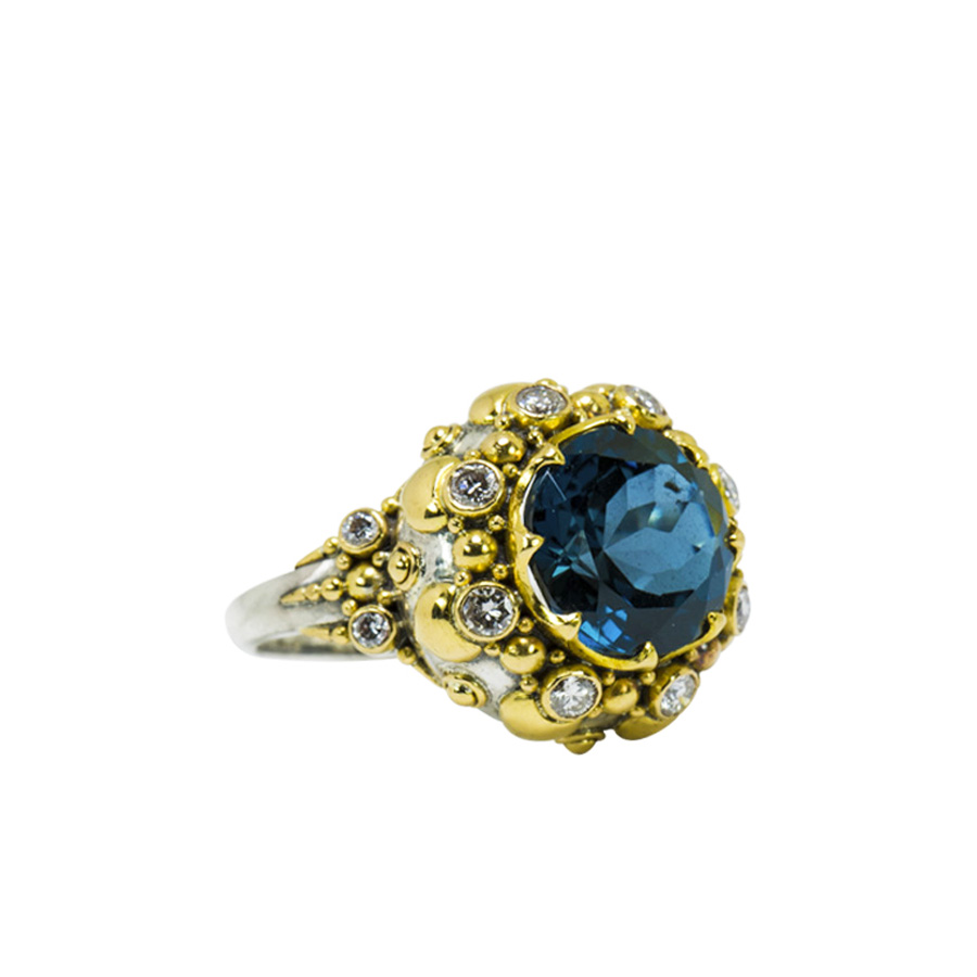 blue topaz boudoir ring with diamonds -dhb166