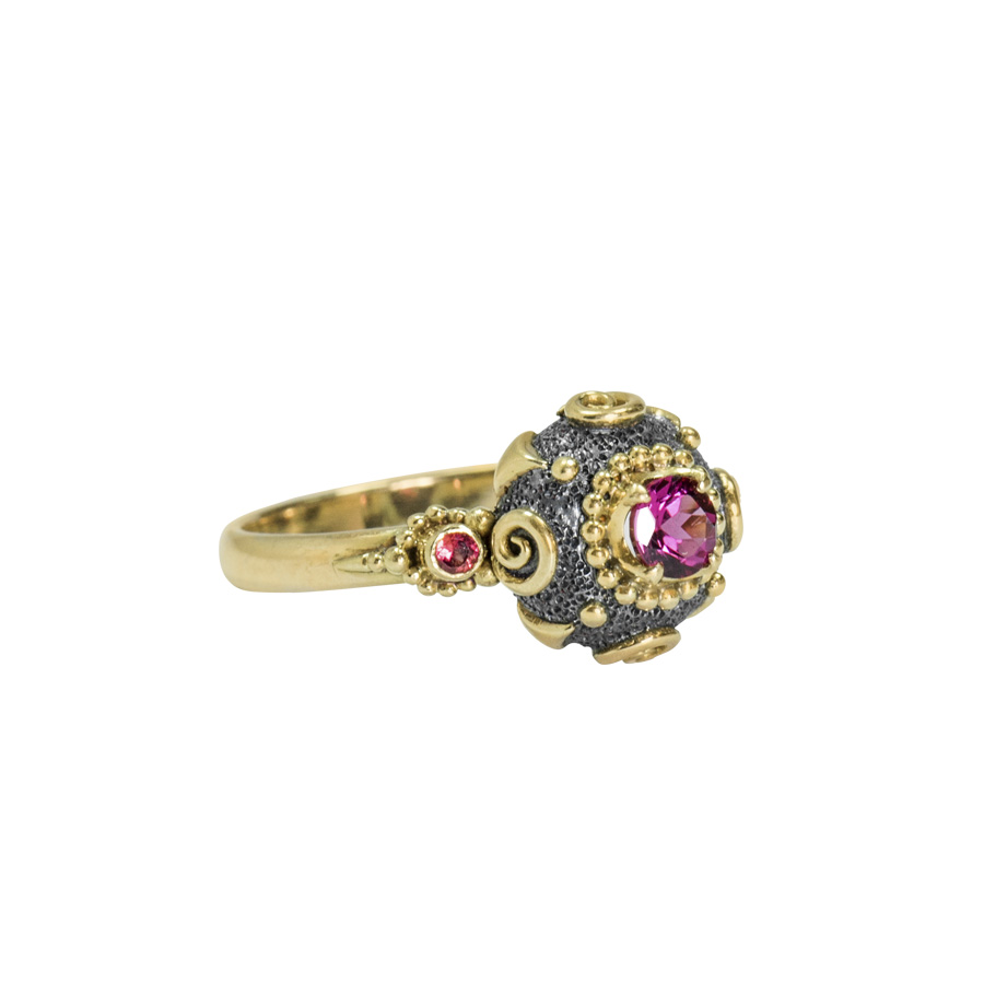 Pink Tourmaline Juno ring with Orange Sapphires -dhb176