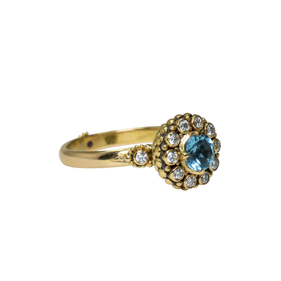 Blue topaz mini chalice ring with diamonds.-s463