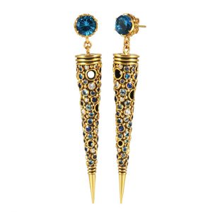 Blue topaz gold cone bubble earrings with Diamnds, sapphires and Aquamarines.-S475