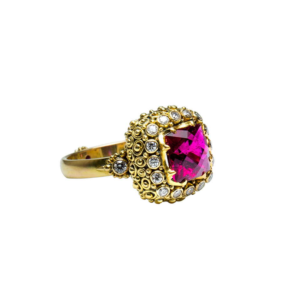 Rubellite Tourmaline Mystic ring with Diamonds and Ruby -s506