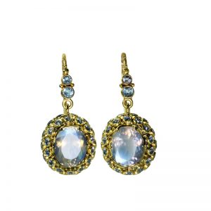 Rainbow Moonstone Princess earrings with Aquamarines and Blue Topaz.-S586