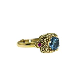 Blue Topaz Dawn ring with Rubies- su57