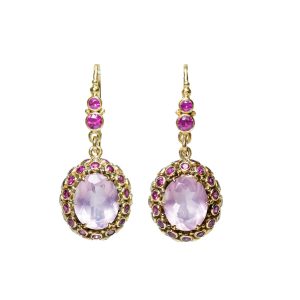 Rosequartz Princess earrings with Rubies.-Dh121