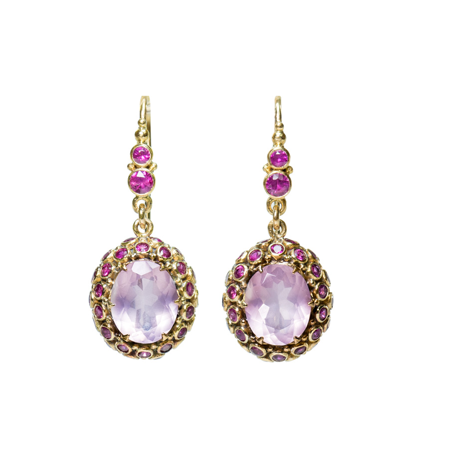 Rosequartz Princess earrings with Rubies.-Dh121
