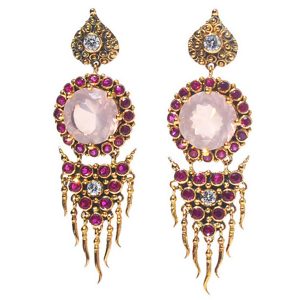 Rosequartz Agni earrings with rubies and diamonds.-S285