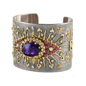 Amethyst Agni cuff with diamonds and pink tourmalines  - D191