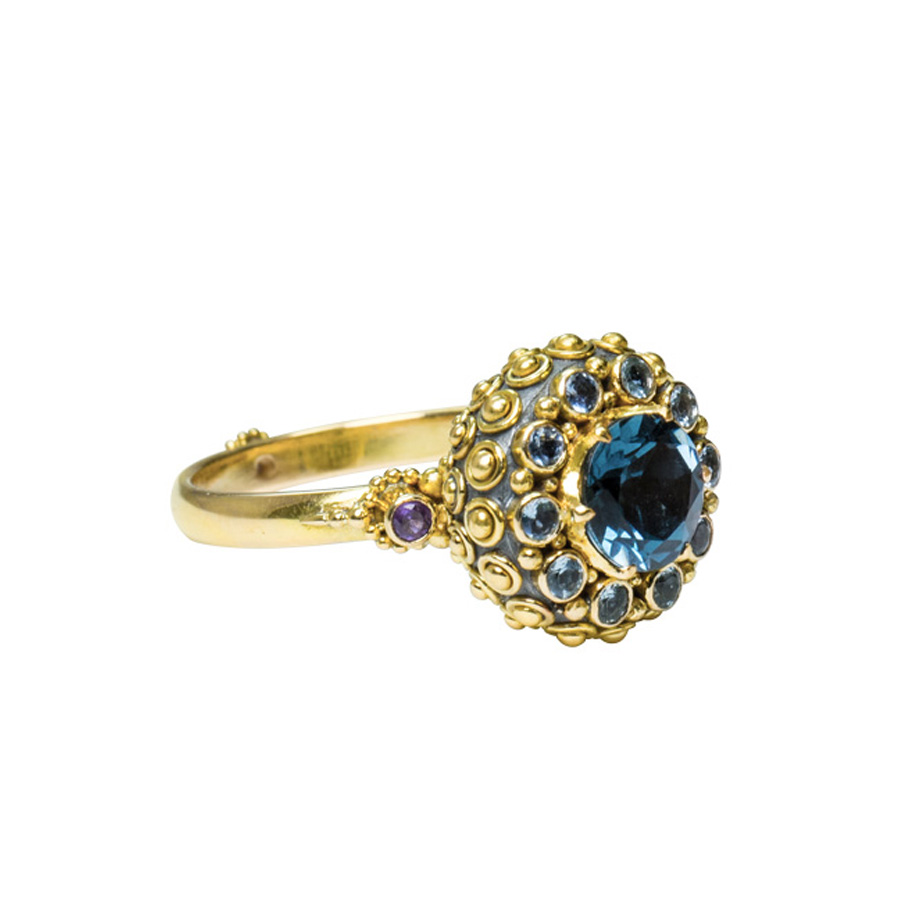 Blue Topaz and aquamarines chalice ring.-S499