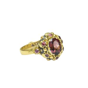Rubellite Tourmaline seaflower ring with Orange and Pink sapphires-dhb202