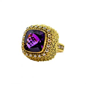 Amethyst Gold Mystic ring with Diamonds -s580