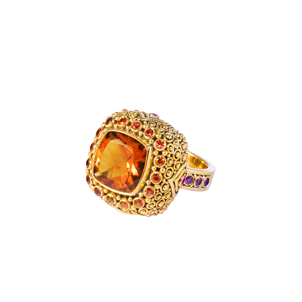 Citrine Gold Mystic ring with Orange Sapphires and Garnets -S583