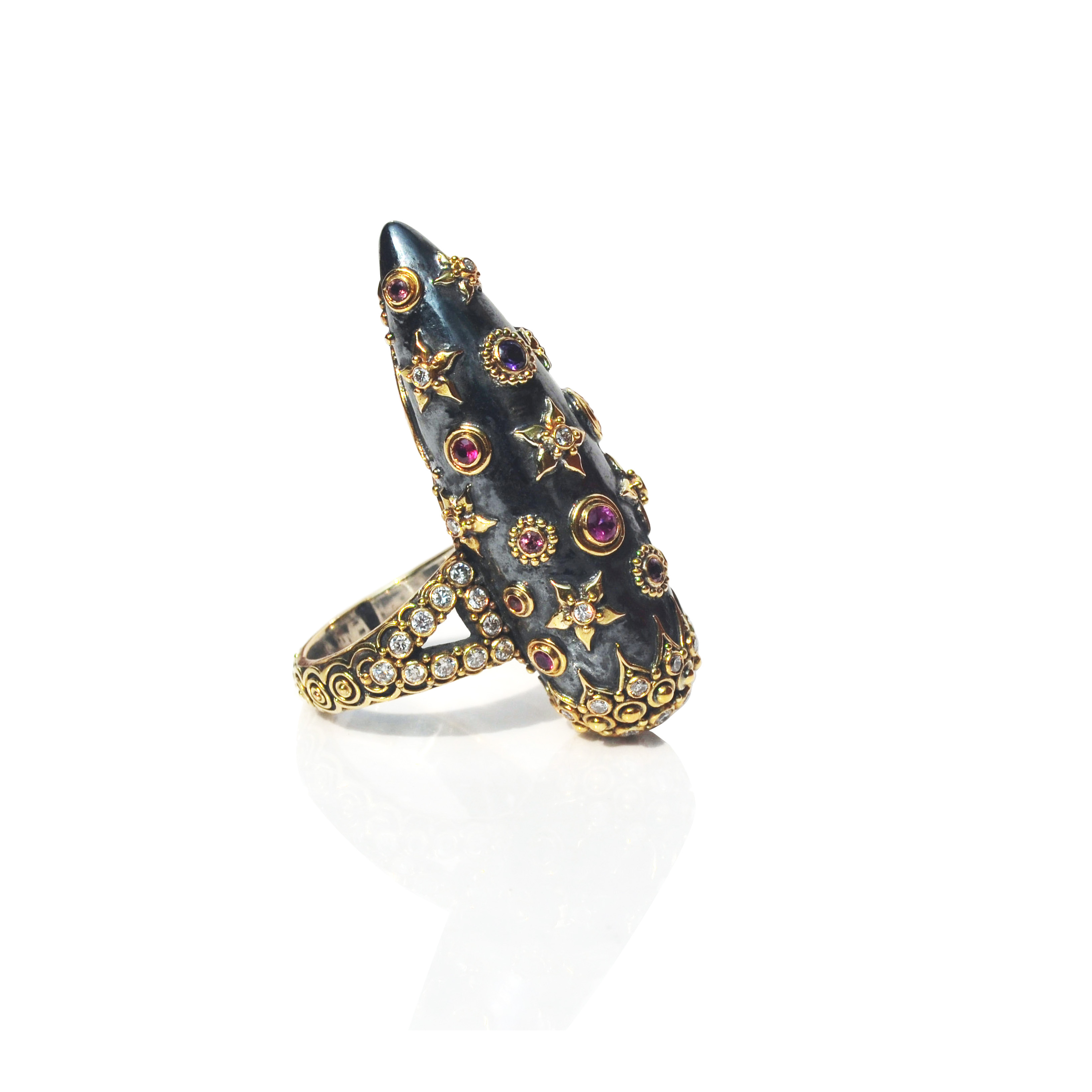 Galactic ring set with fifty Diamonds and multi gemstones set in 22ct gold-D317