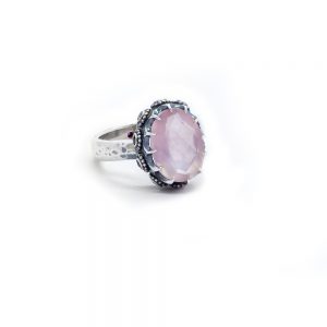 Rose Quartz Crown Ring with Pink Tourmaline and Ruby Set in Sterling Silver-DHB271 UK