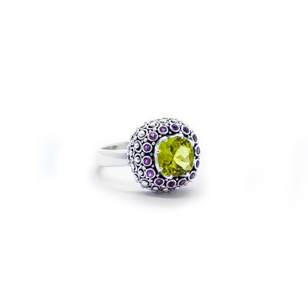 Peridot Mystic Ring with Amethyst Set in Sterling Silver- DHB308