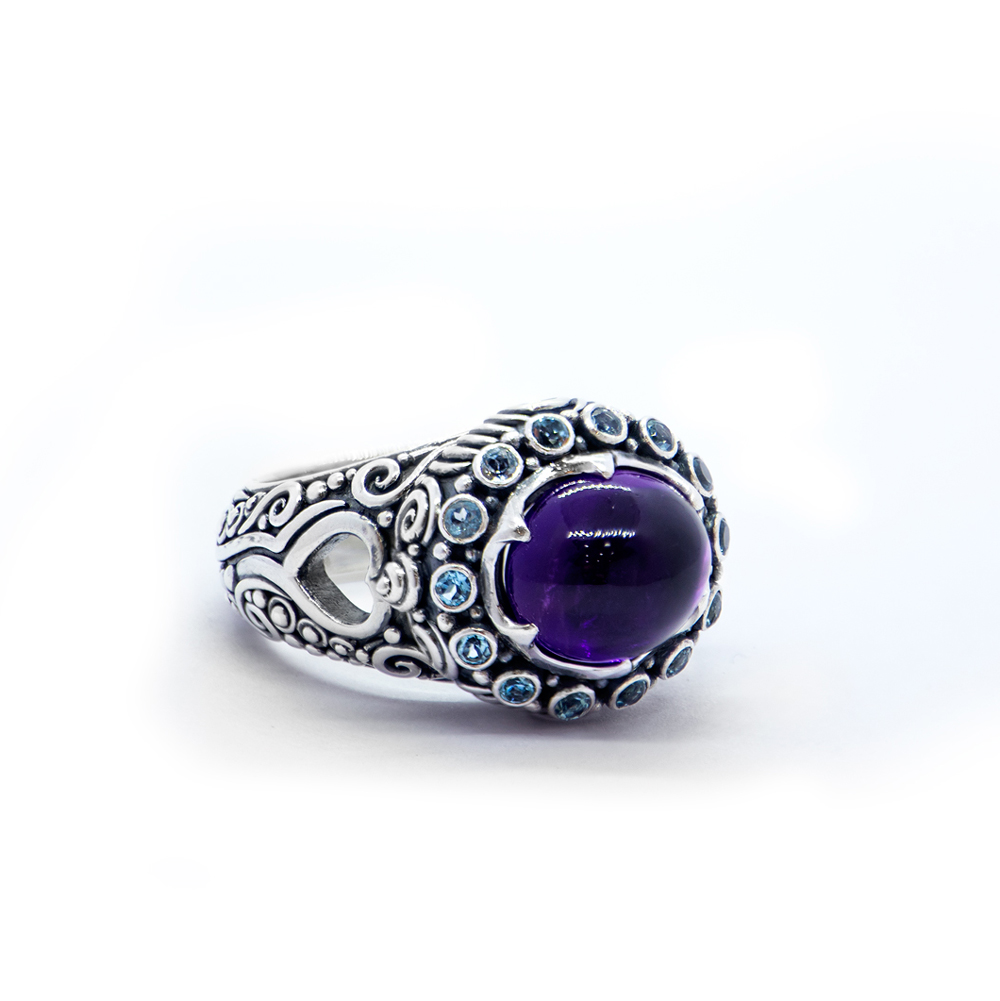 Amethyst Heart ring with Blue Topaz set in sterling silver- DHB309
