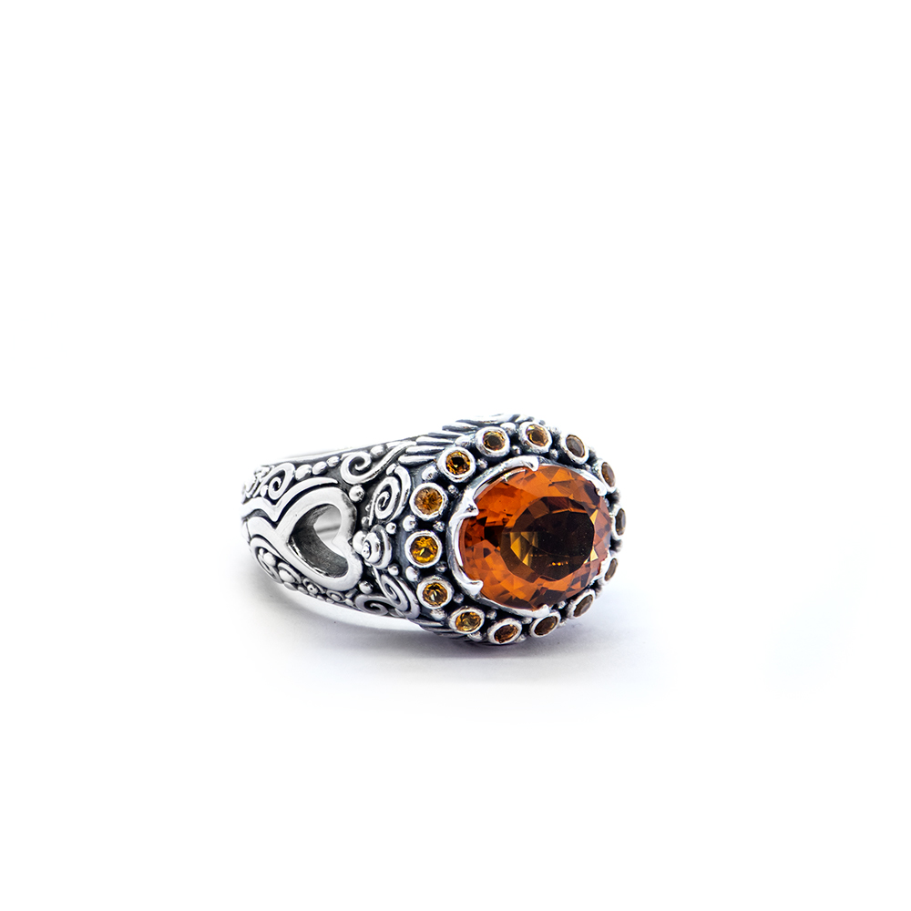 Citrine Heart Ring with OrangeSapphire Set in Sterling Silver DHB310