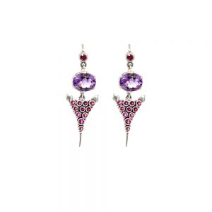 Amethyst Mini Agni Earring with Pink Tourmaline Set in Sterling Silver - KM134