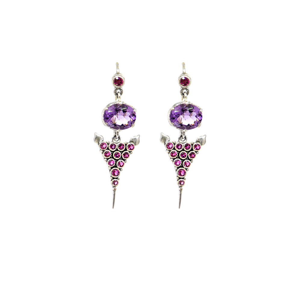 Amethyst Mini Agni Earring with Pink Tourmaline Set in Sterling Silver – KM134