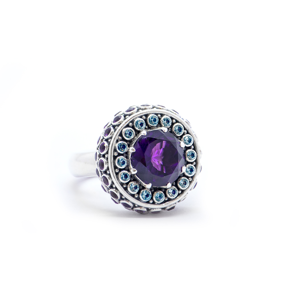 Amethyst Chalice Ring with Aquamarine Set in Sterling Silver – KM142