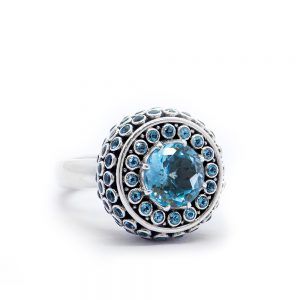 Blue Topaz Chalice Ring with Aquamarine Set in Sterling Silver -KM143