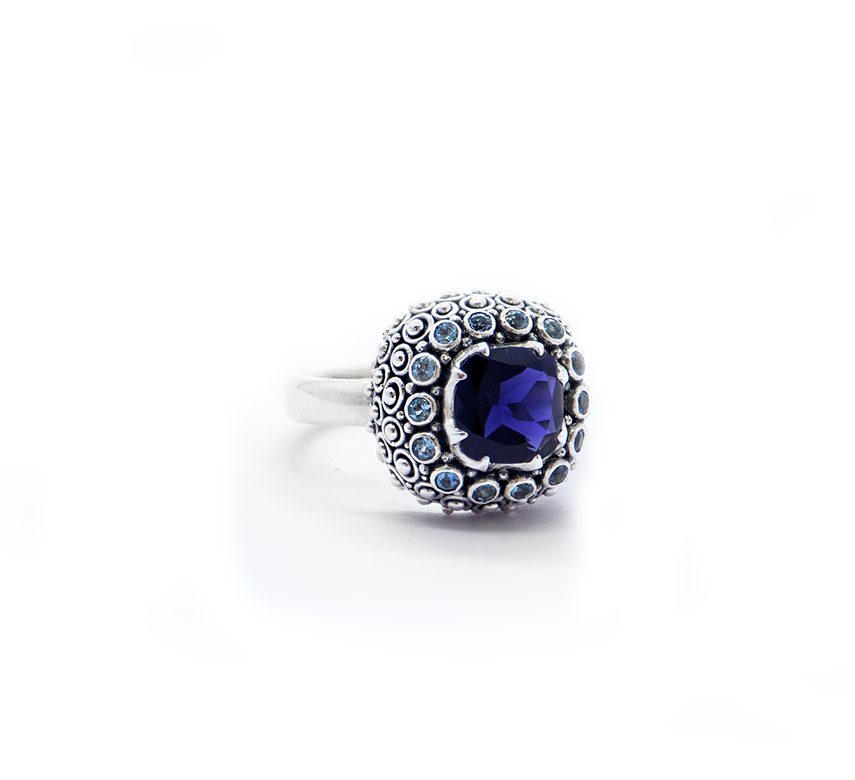 Iyolite Mystic Ring with Aquamarine Set in Sterling Silver – KM145
