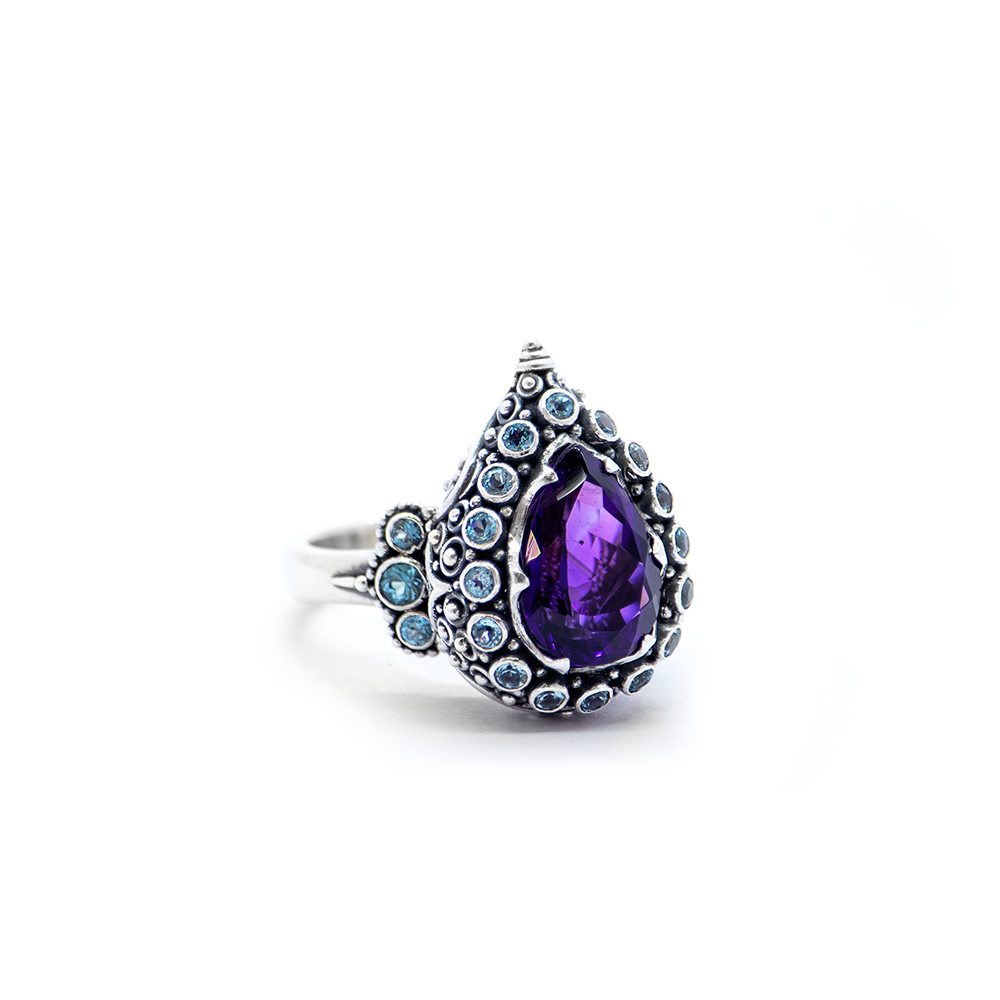 Amethyst Tilak Ring with Blue Topaz Set in Sterling Silver – dhb361