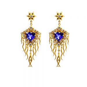 Tanzanite Agni Earrings with Diamonds in Gold  - s181