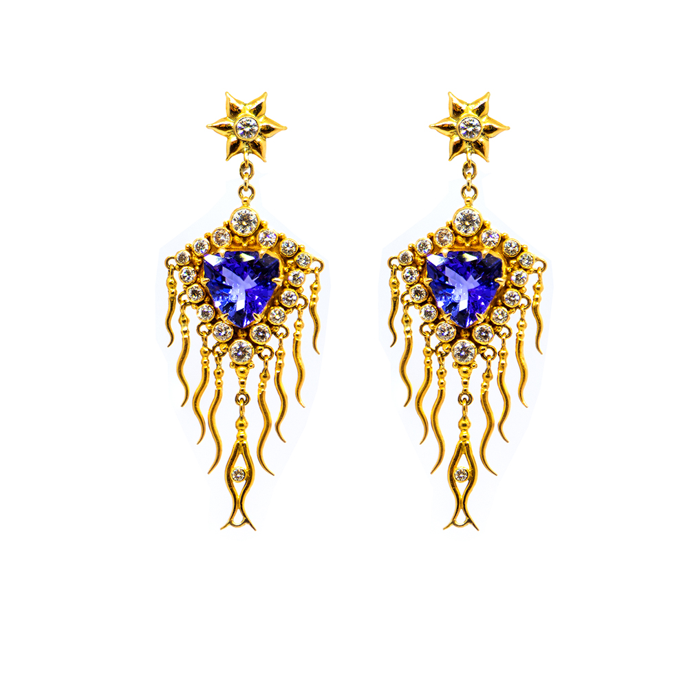 Tanzanite Agni Earrings with Diamonds in Gold  – s181