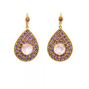 Rose Quartz and Amethyst Peacock Gold Earrings-S593