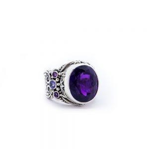Amethyst Magus Ring with Tanzanite and Pink Tourmaline Set in Sterling Silver - S624