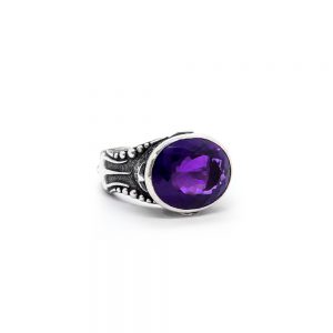 Amethyst Men's Ehunky Trishul Ring in Hand Hammered Sterling Silver -S673