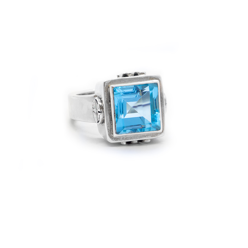 Blue Topaz  Sterling Silver Chunky Symbol Ring -S691