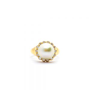South Sea Pearl Ring Set in 22ct Gold and Surrounded by Diamonds-S702