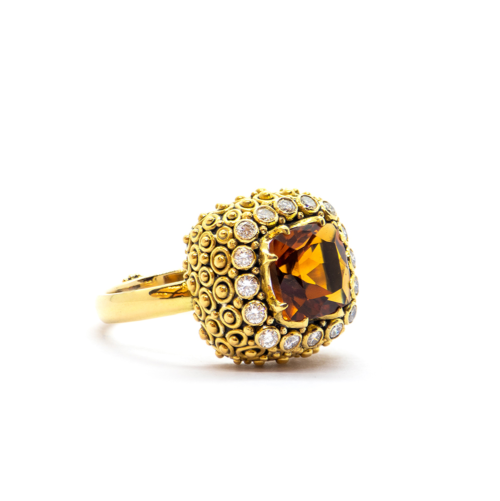Madeira Citrine Mystic Ring Surrounded by Diamonds- S703