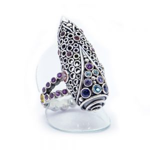 Pink Tourmaline Galactic Ring with Mix Stone set in sterling silver- S708