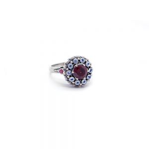 Garnet Mini Chalice Ring with aquamarines- SU08