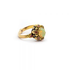 Opal Seaflower Ring with orange sapphires and a pink tourmaline - DHB242