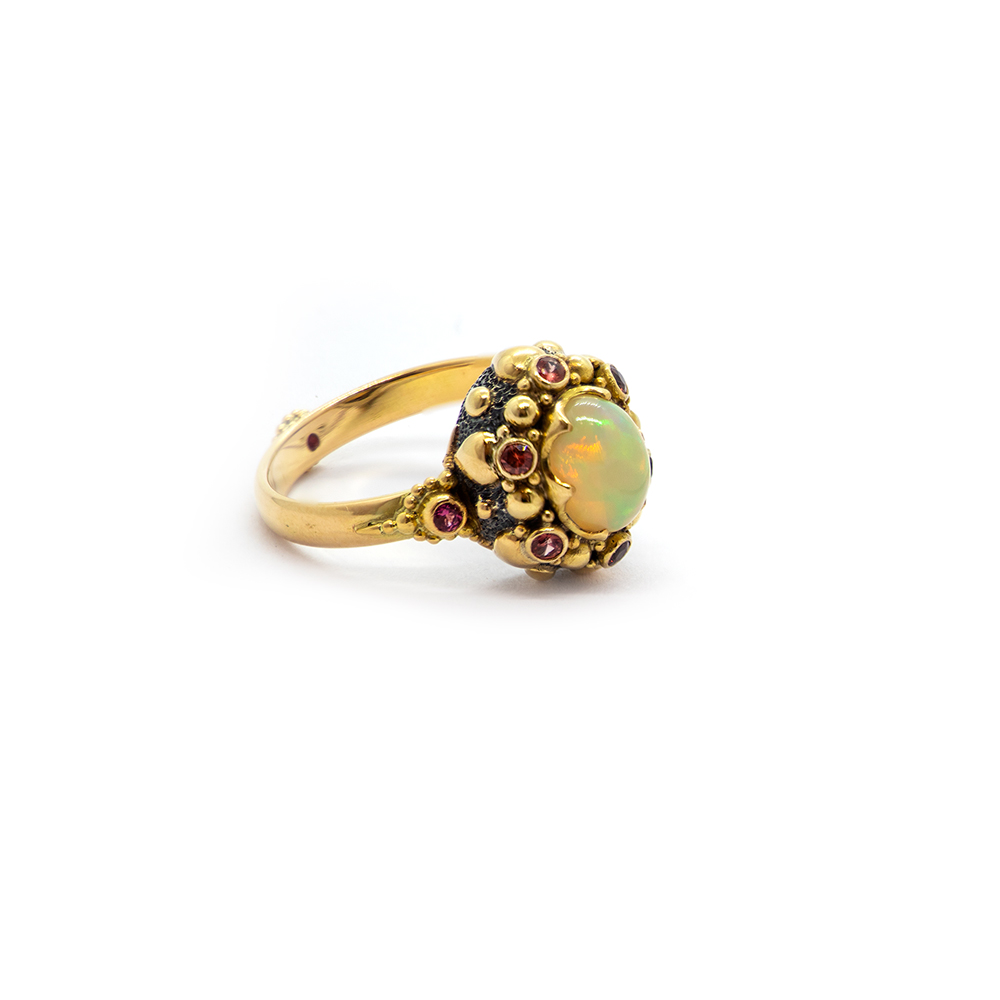 Opal Seaflower Ring with orange sapphires and a pink tourmaline – DHB242
