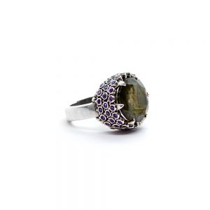 Labradorite Chalice Ring with Aquamarine Set in Sterling Silver- DHB251